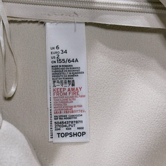 TOPSHOP Women's Skirt Ivory Crepe Asymmetrical Hem Faux Wrap Stretch Mini Size 2 - Picture 5 of 9